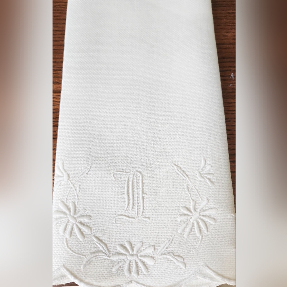 MONOGRAMED VINTAGE HUCKABACK TOWEL "N"